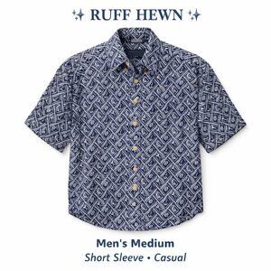 Ruff Hewn Men’s Hawaiian Shirt Medium Linen Cotton Blend Nautical Print